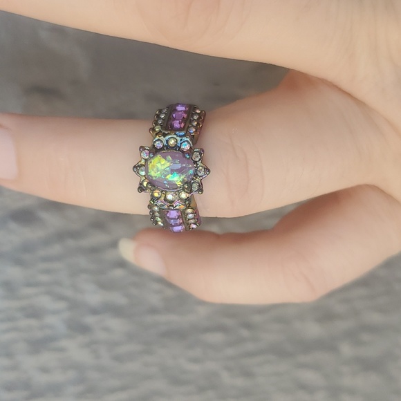 New Purple Fire Opal & Amethyst Rainbow Hematite Ring. - Picture 6 of 12